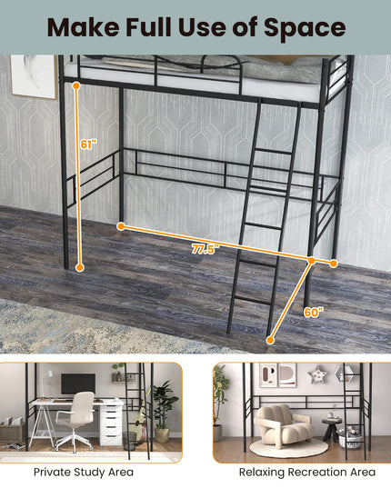 Metal Loft Bed Twin Size - Giantex