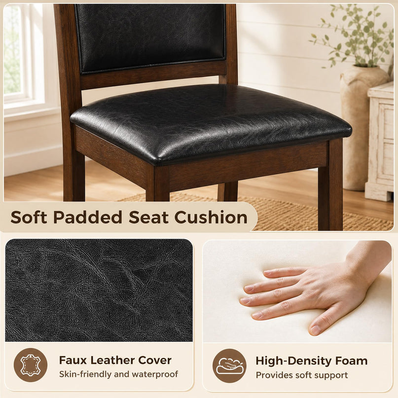 Giantex Wooden Dining Chairs Set of 2/4 | Faux Leather Padded Seat & Back