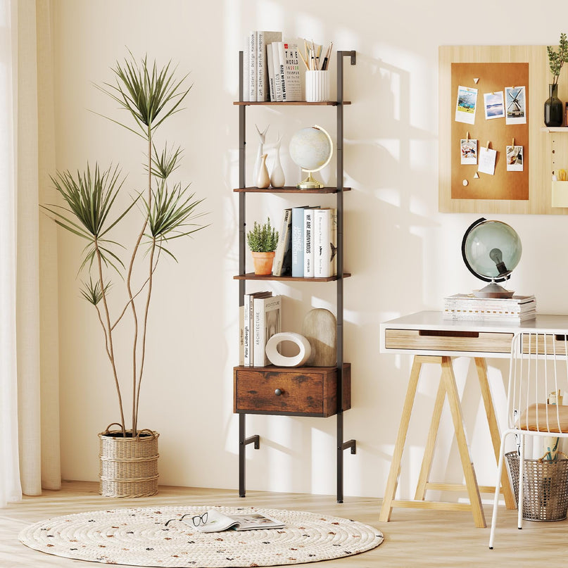 Giantex 5 Tier Ladder Bookcase with Drawer for Living Room