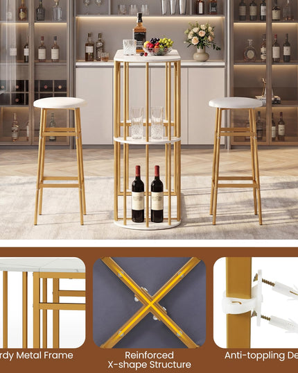 Giantex Tables de Pub 60" avec 2 Tabourets Rembourrés Ensemble Table à Manger pour Coin Repas Salle à Manger