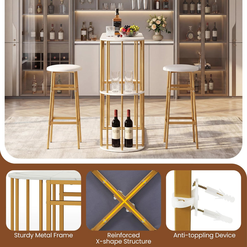 Giantex Tables de Pub 60" avec 2 Tabourets Rembourrés Ensemble Table à Manger pour Coin Repas Salle à Manger