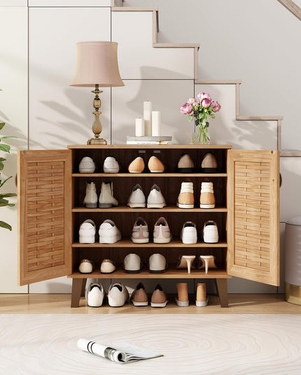 Giantex 4-Tier Shoe Cabinet with 2 Doors & 3 Removable Shelves