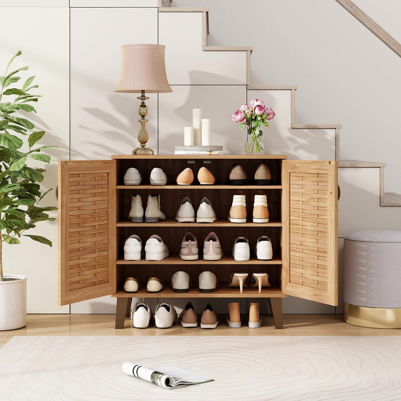 Giantex 4-Tier Shoe Cabinet with 2 Doors & 3 Removable Shelves
