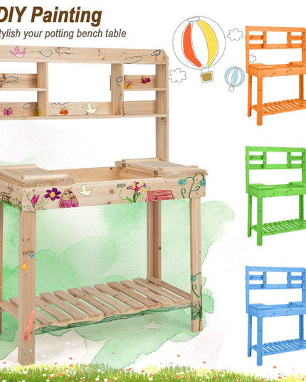 Giantex Garden Potting Bench Table, Large Workbench Table with Shelves, 43.5"x19.5"x 60.5"
