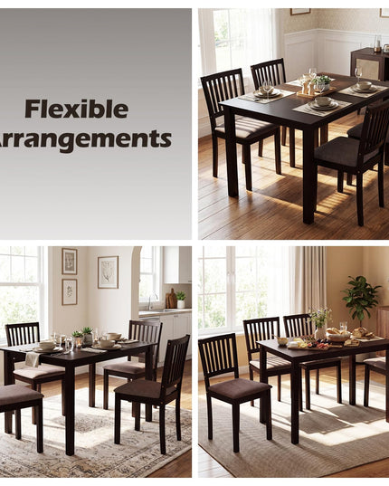 Giantex Rectangular Kitchen Table Set w/4 Upholstered Chairs & Solid Rubber Wood Frame