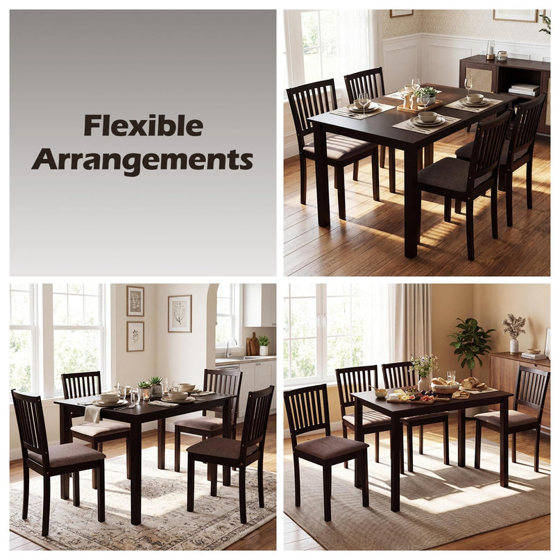 Giantex Rectangular Kitchen Table Set w/4 Upholstered Chairs & Solid Rubber Wood Frame