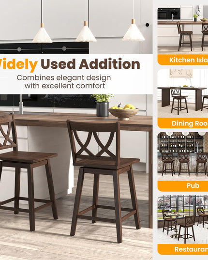 Giantex 24" Bar Stools Set of 2/4, Swivel Wooden Bar Chairs with Rubber Wood Frame, Dark Grey