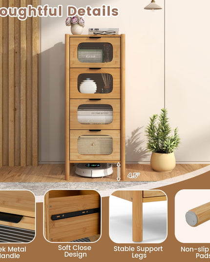 Giantex 4 Drawer Storage Cabinet with Fluted Tempered Glass Drawers