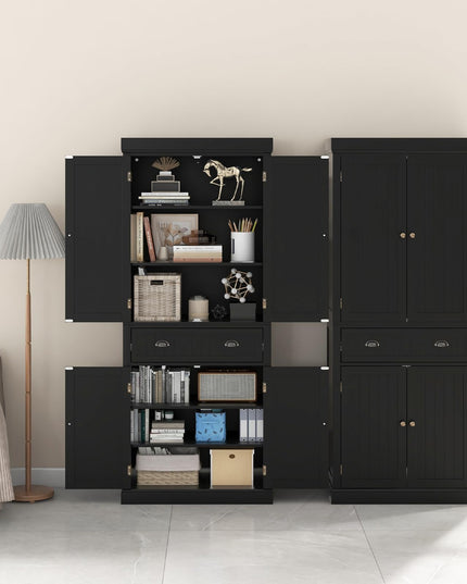 Giantex Pantry Organizers and Storage, 72" Tall Kitchen Cabinet with 2-Door Cabinets & Drawer, Buffet Sideboard