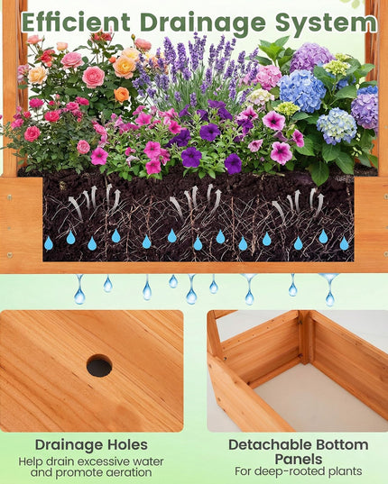 Giantex 89”Wooden Raised Garden Bed with Trellis & Hanging Roof