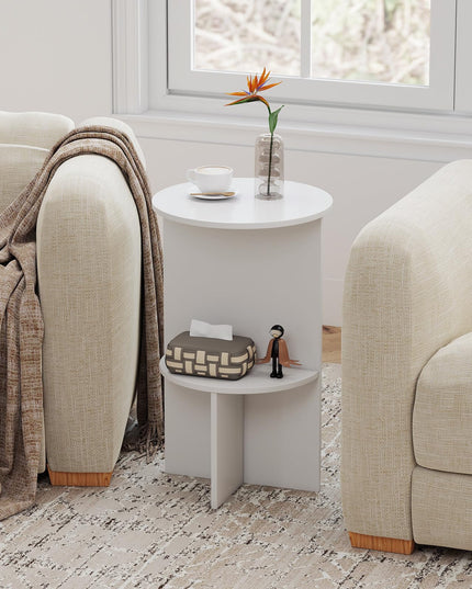Giantex Round End Tables with Storage Shelf | Modern Night Stands for Small Space