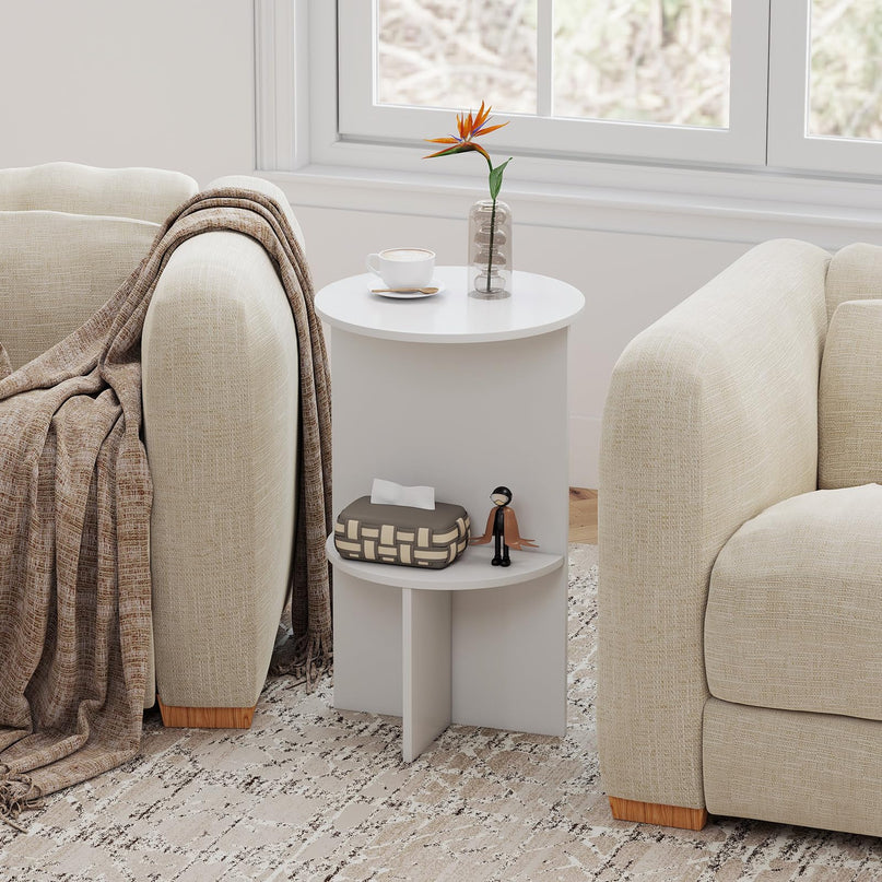 Giantex Round End Tables with Storage Shelf | Modern Night Stands for Small Space