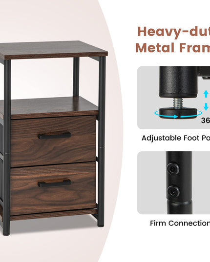 Giantex Nightstand, Bedside Table with 2 Fabric Drawers & Open Wood Shelf Storage