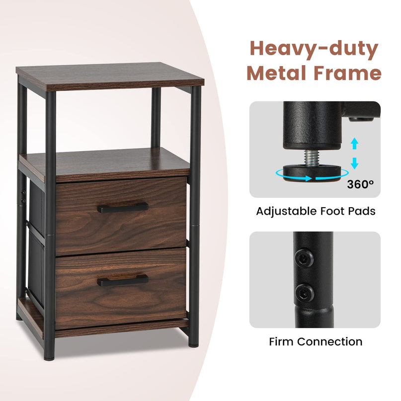 Giantex Nightstand, Bedside Table with 2 Fabric Drawers & Open Wood Shelf Storage