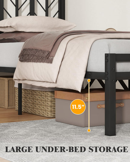 Giantex Bed Frames with Vintage Headboard, Metal Mattress Foundation for Storage