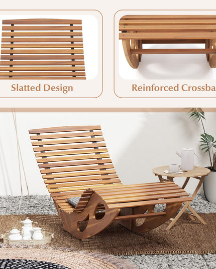 Giantex Acacia Wood Outdoor Rocking Chair, Patio Lounge Chair with Ergonomic Curved & Slatted Seat, High Back