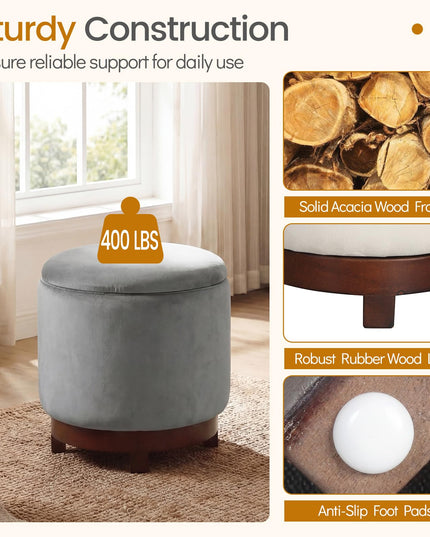 Giantex Round Ottoman with Storage 360° Swivel Velvet Vanity Stool