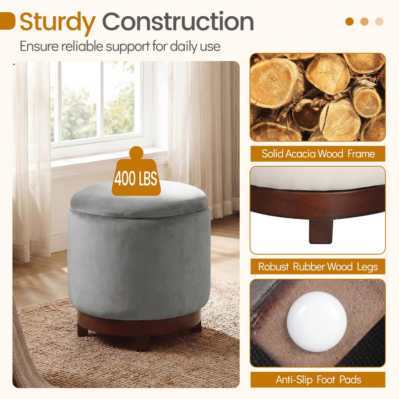 Giantex Round Ottoman with Storage 360° Swivel Velvet Vanity Stool