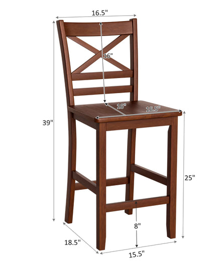 Giantex 25'' Antique Kitchen Counter Height Chairs with Wooden X-Shaped Backrest & Rubber Wood Legs
