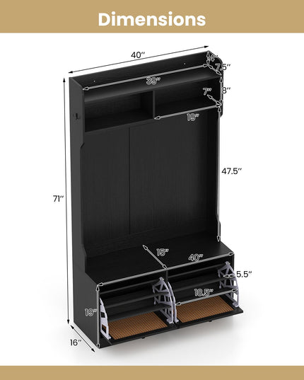 Giantex Banc d'entrée porte-manteau 4-en-1 avec tiroirs rabattables