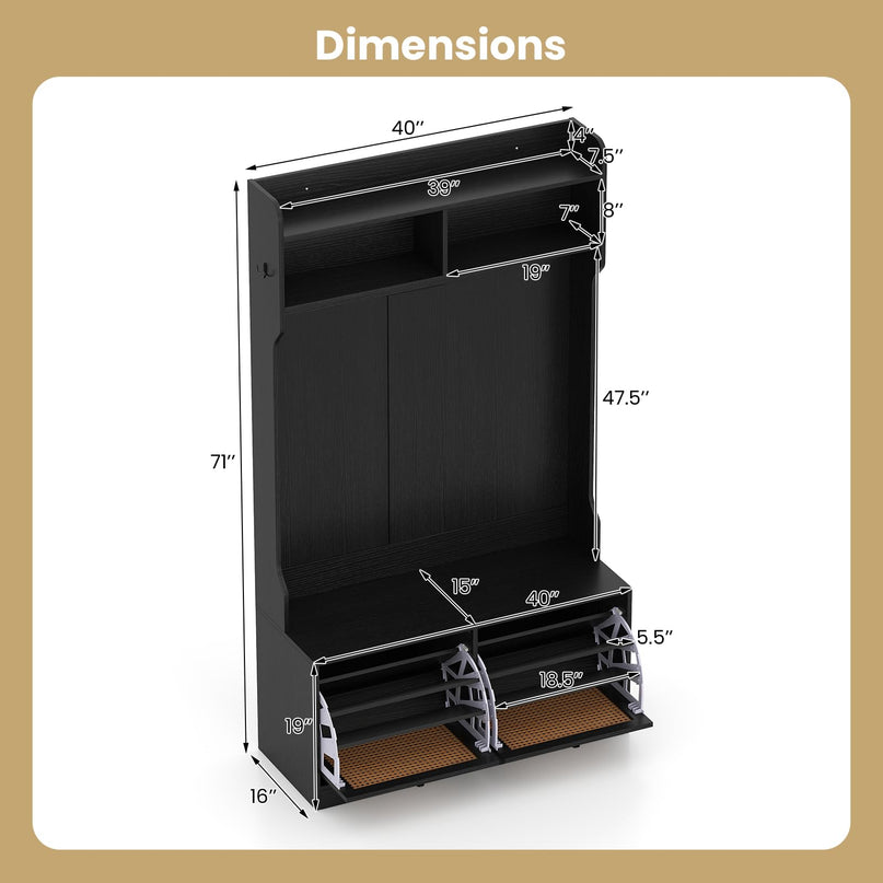 Giantex 4-In-1 Hall Tree Entryway Bench with Coat Rack & Flip Drawers