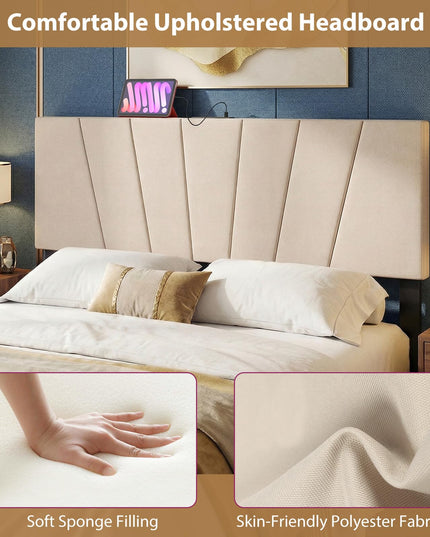 Giantex Headboard with Charging Station Queen/Full Size（Vertical Channel Tufting with Charging）