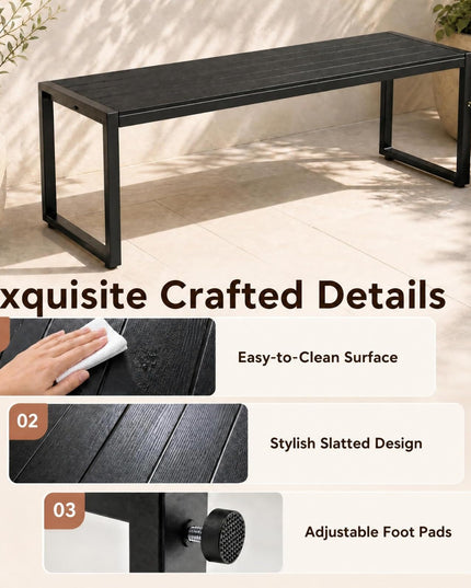 GIANTEX 48" Outdoor Bench with Heavy-duty Metal Frame & Slatted Seat for Entryway