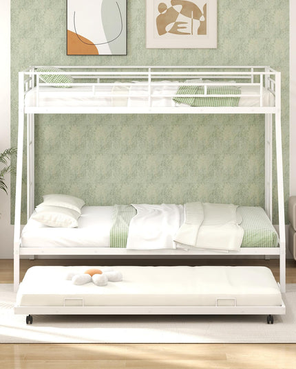 Giantex Twin Over Full Bunk Bed with Trundle, Heavy-Duty Metal Triple Bunk Beds