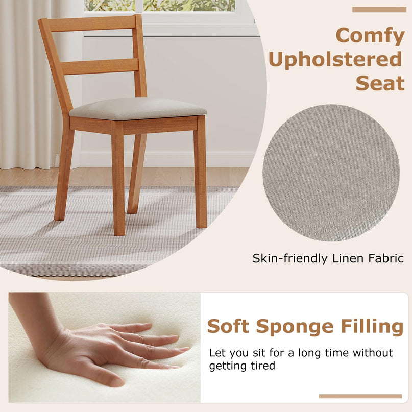 Giantex Wooden Dining Chairs Set of 2/4 with Rubber Wood Legs & Fabric Padded Seat