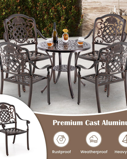 Giantex Patio Chairs Set of 2, Easy Assembly Stackable Cast Aluminum Outdoor Chairs with Armrest & Adjustable Footpads