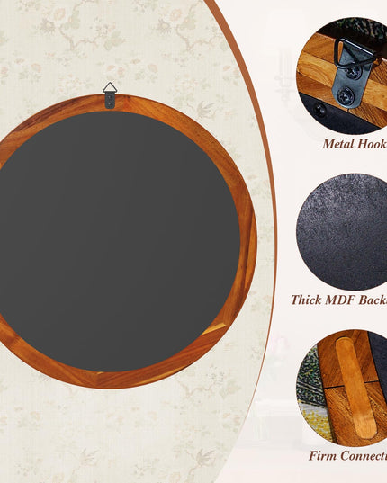 Farmhouse Wall Mirror Round Mirror with Solid Acacia Wood Frame