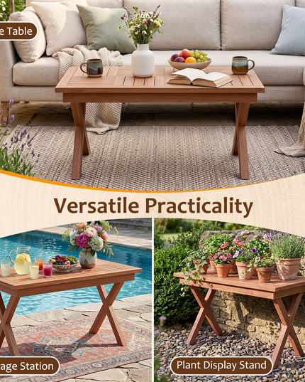GIANTEX 31.5" Outdoor Teak Wood Coffee Table with Slatted Tabletop