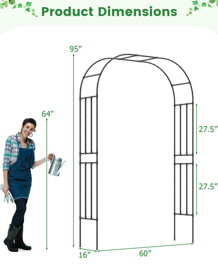 Giantex Garden Arch Trellis, 60''W x 95''H Metal Arbor with Corrugated PE-Coated Steel Tubes for Climbing Plants Roses Ivy