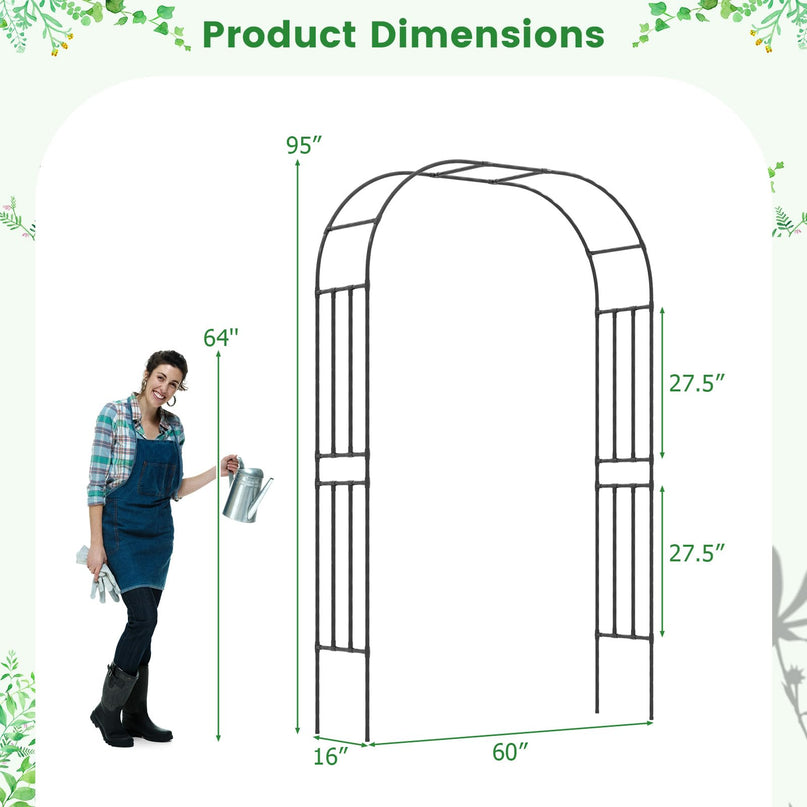 Giantex Garden Arch Trellis, 60''W x 95''H Metal Arbor with Corrugated PE-Coated Steel Tubes for Climbing Plants Roses Ivy