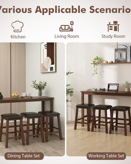Giantex Dining Table Set, Kitchen Table Set, 4-Piece Counter Height Dining Set with 3 Upholstered Stools