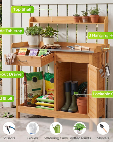Giantex Potting Bench Table with Storage Cabinet & Drawer