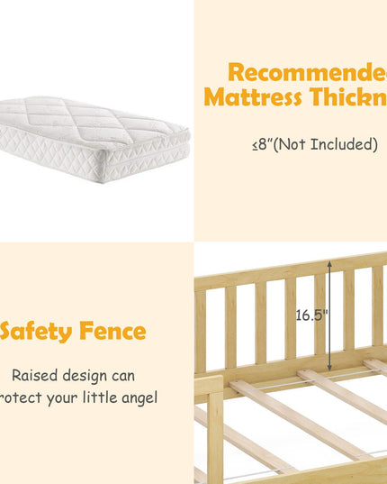 Giantex Montessori  Wooden Twin Bed Frame with Cube Storage & Fence Rails