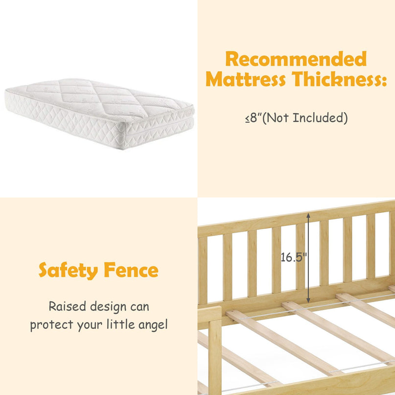 Giantex Montessori  Wooden Twin Bed Frame with Cube Storage & Fence Rails