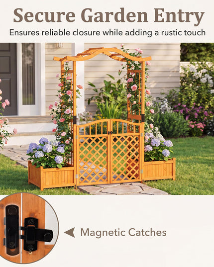 Giantex 83" Garden Arbor with Gate and 2 Planter Boxes