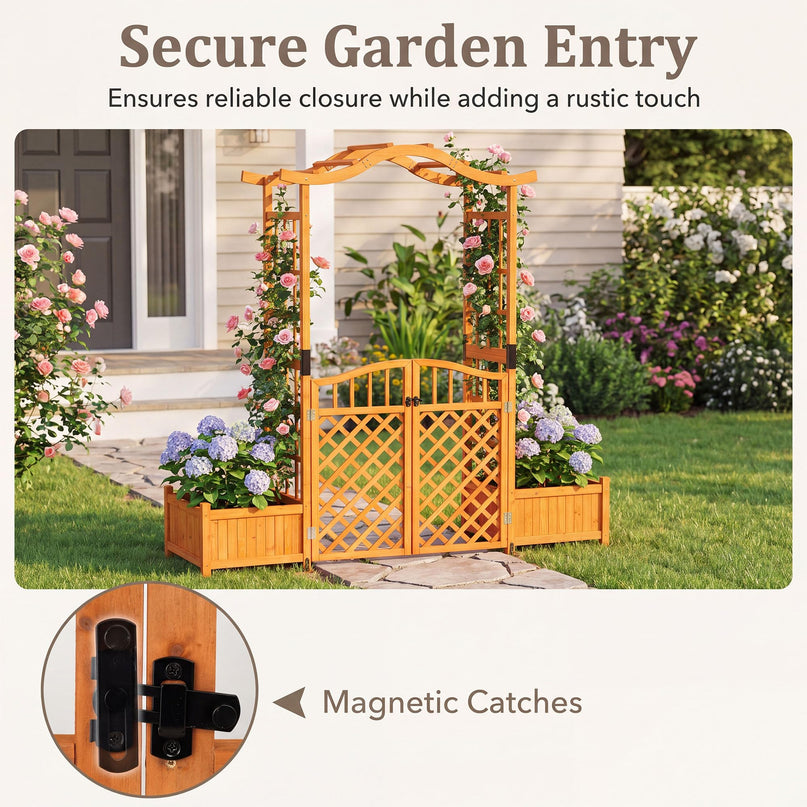 Giantex 83" Garden Arbor with Gate and 2 Planter Boxes