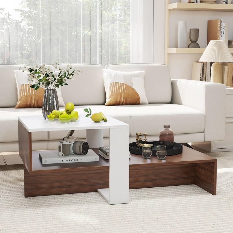 Giantex 2 Tier Coffee Table with Storage for Living Room Reception Room