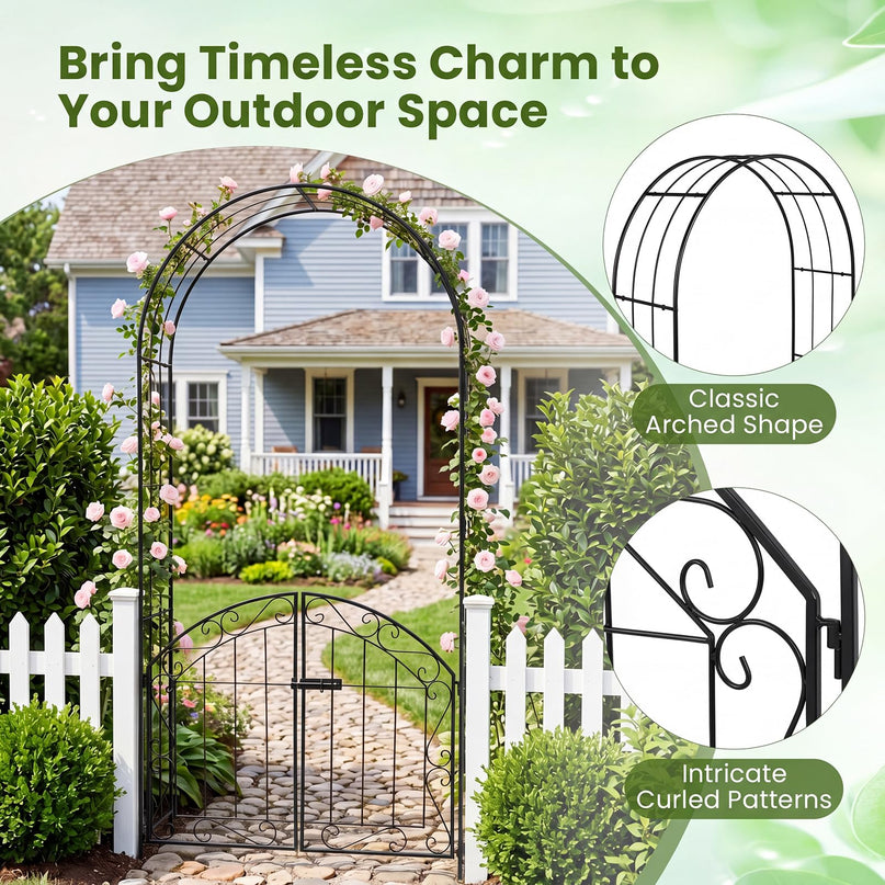 Giantex 79" H x 39" W Garden Arch with Gate & Safety Latch