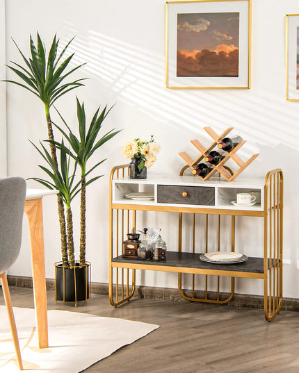 Giantex Console Table for Entryway, Sofa Table with Drawer, Storage Shelf, Metal Frame(Gold)