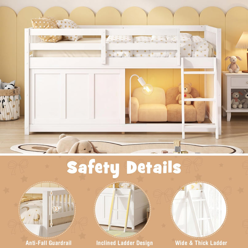 GIANTEX Wooden Low Loft Bed Twin Size with Spacious Under-Bed Play Space