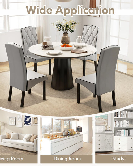 Giantex Upholstered Dining Chairs Set of 2, Tufted Fabric Dining Room Chairs w/High Backrest, High-density Sponge Cushion, Solid Rubber Wood Frame