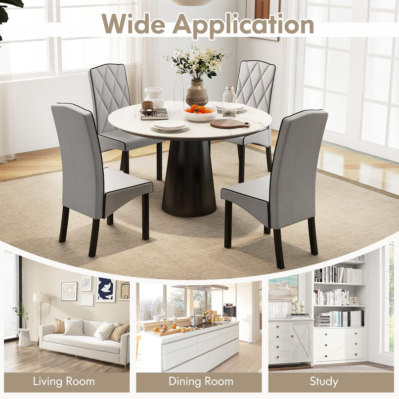 Giantex Upholstered Dining Chairs Set of 2, Tufted Fabric Dining Room Chairs w/High Backrest, High-density Sponge Cushion, Solid Rubber Wood Frame
