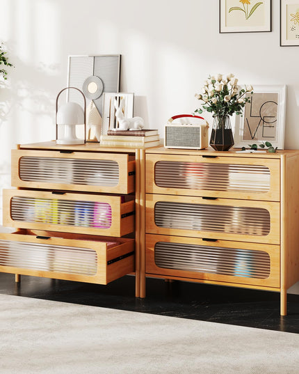 Giantex Bamboo 3-Drawer Storage Cabinet
