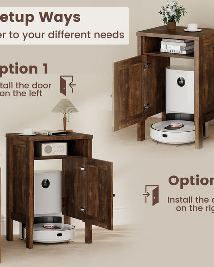 Giantex Robot Vacuum Storage Cabinet Farmhouse End Table