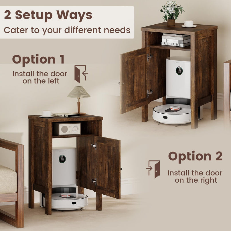 Giantex Robot Vacuum Storage Cabinet Farmhouse End Table