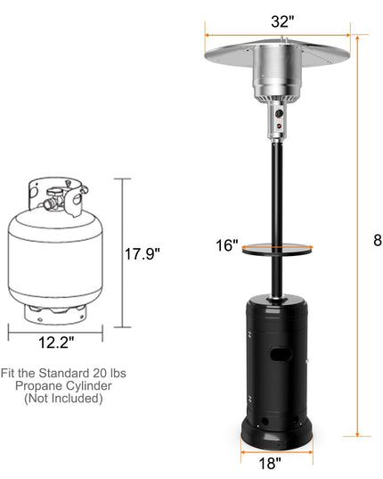 Giantex 50000 BTU Outdoor Propane Heater, Patio Heater with Height Adjustable Shelf Tabletop & Wheels